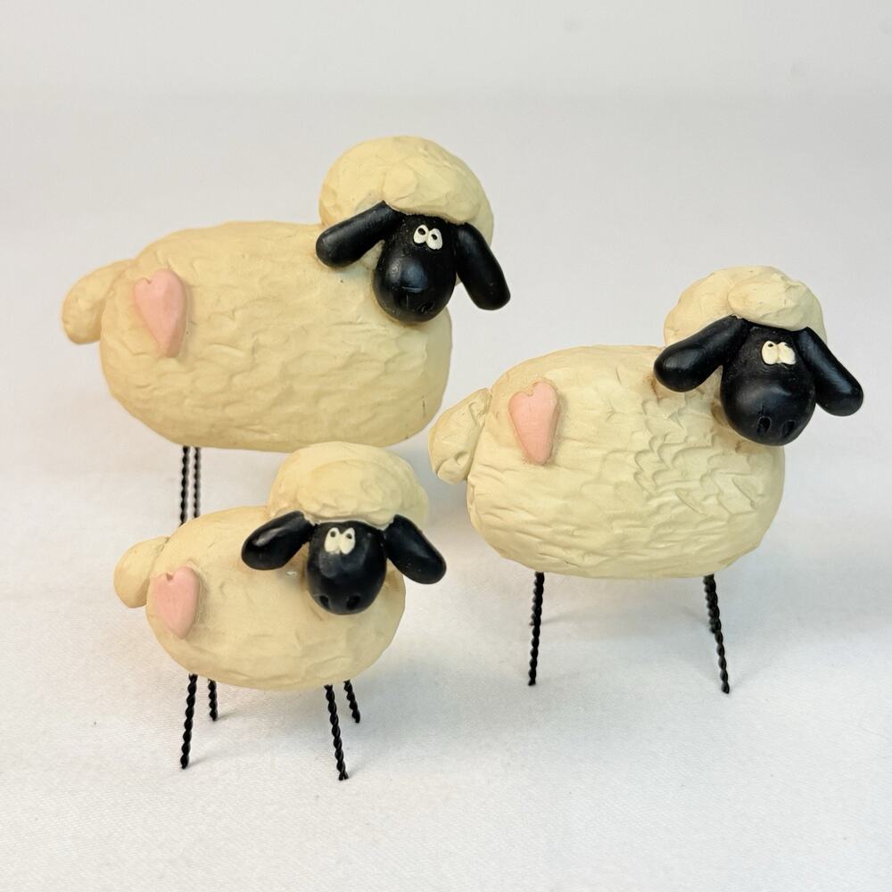 Blossom Bucket Suzi Skoglund Whimsical Sheep With Pink Hearts Set Of 3 Primitive
